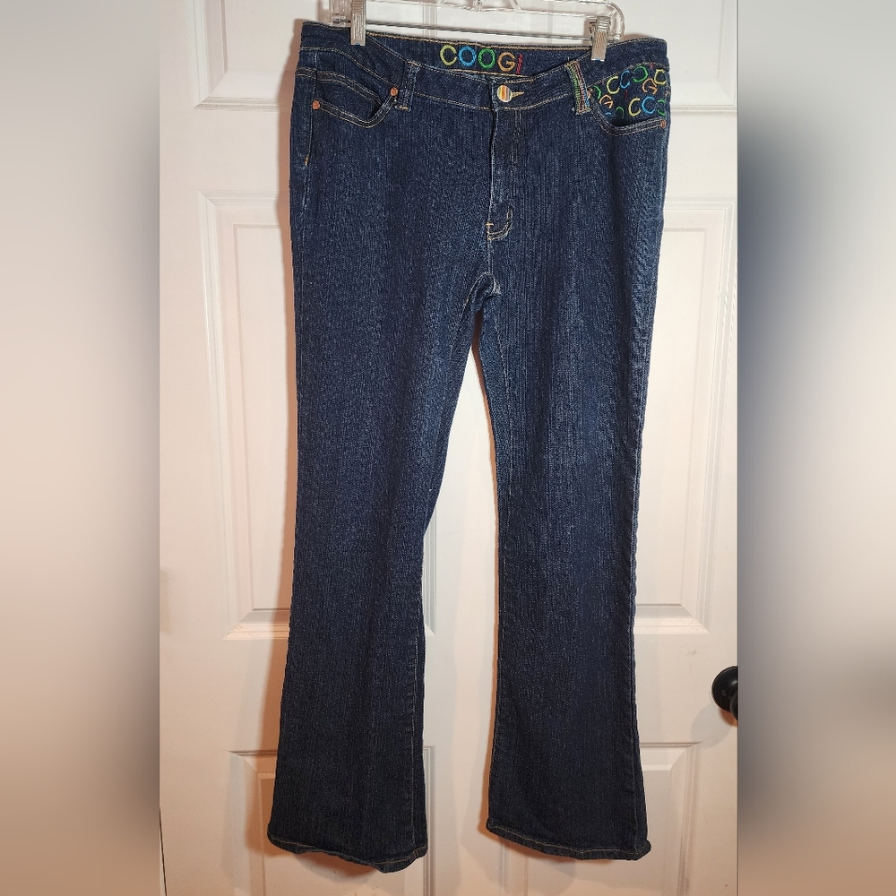 COOGI Women's Dark Blue Boot Cut Jeans Colorful Mongram